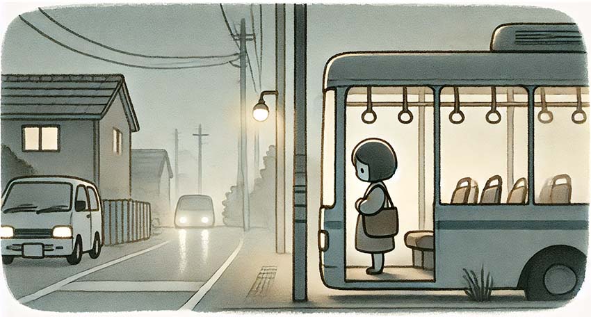 퇴근길, 버스를 타는 직장인 그림